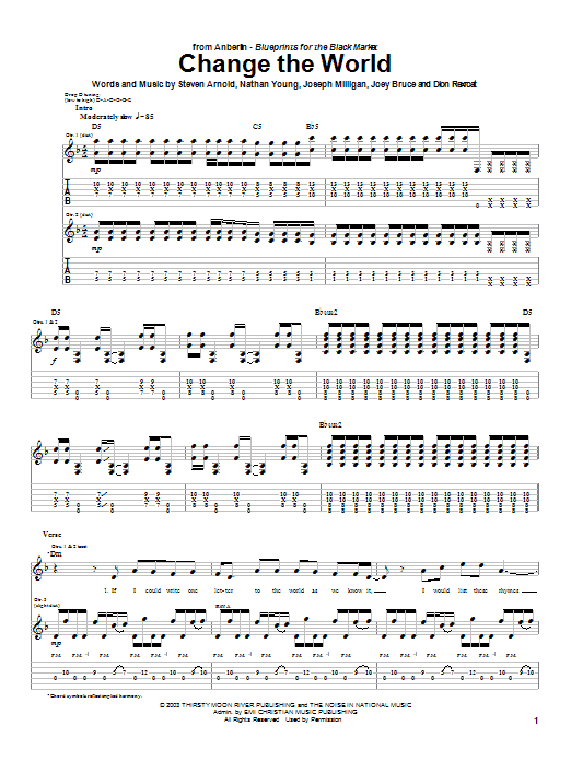 Anberlin Change The World Sheet Music Notes & Chords for Guitar Tab - Download or Print PDF