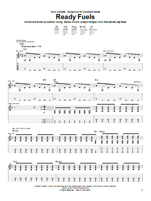 Anberlin Ready Fuels Sheet Music Notes & Chords for Guitar Tab - Download or Print PDF