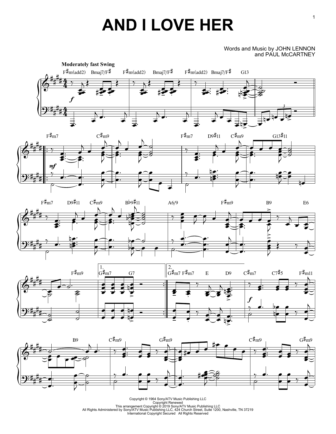 The Beatles And I Love Her Jazz Version Sheet Music Download Pdf Score 431800