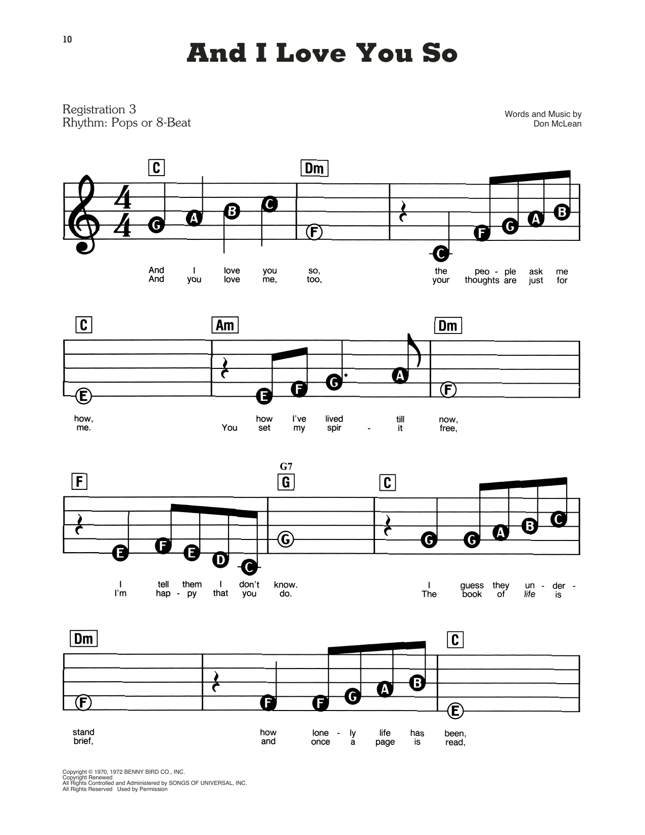 Don Mclean And I Love You So Chords Sheet Music Notes Download
