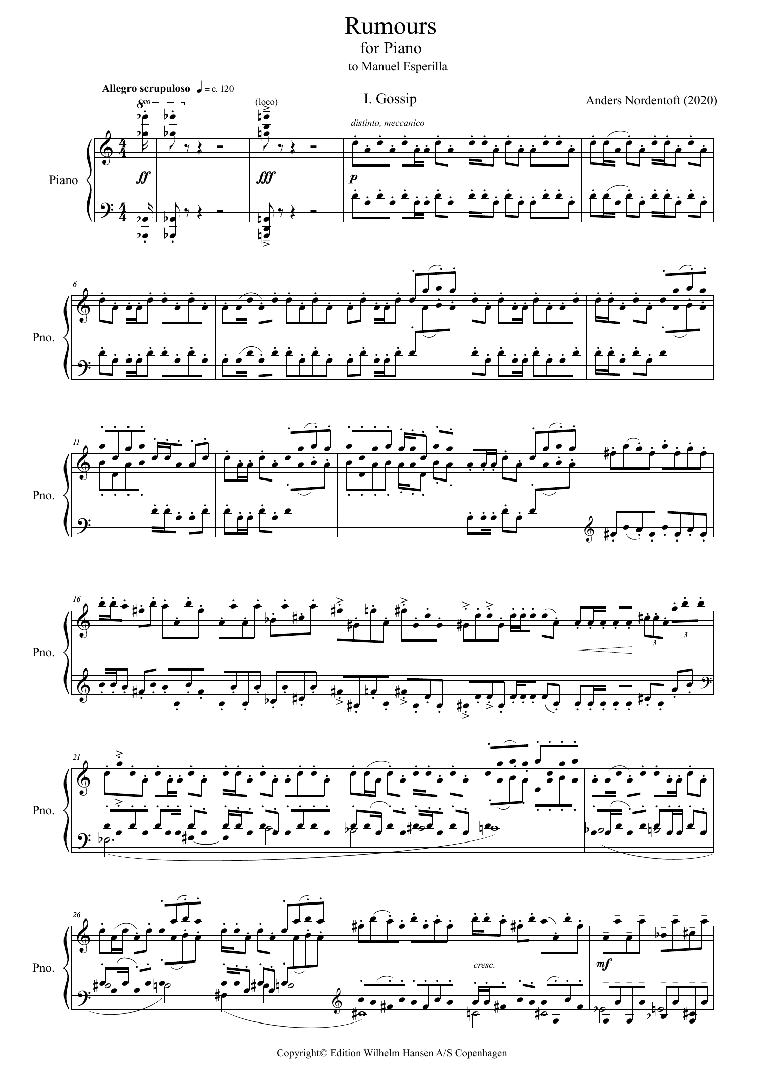 Anders Nordentoft Rumours Sheet Music Notes & Chords for Piano Solo - Download or Print PDF
