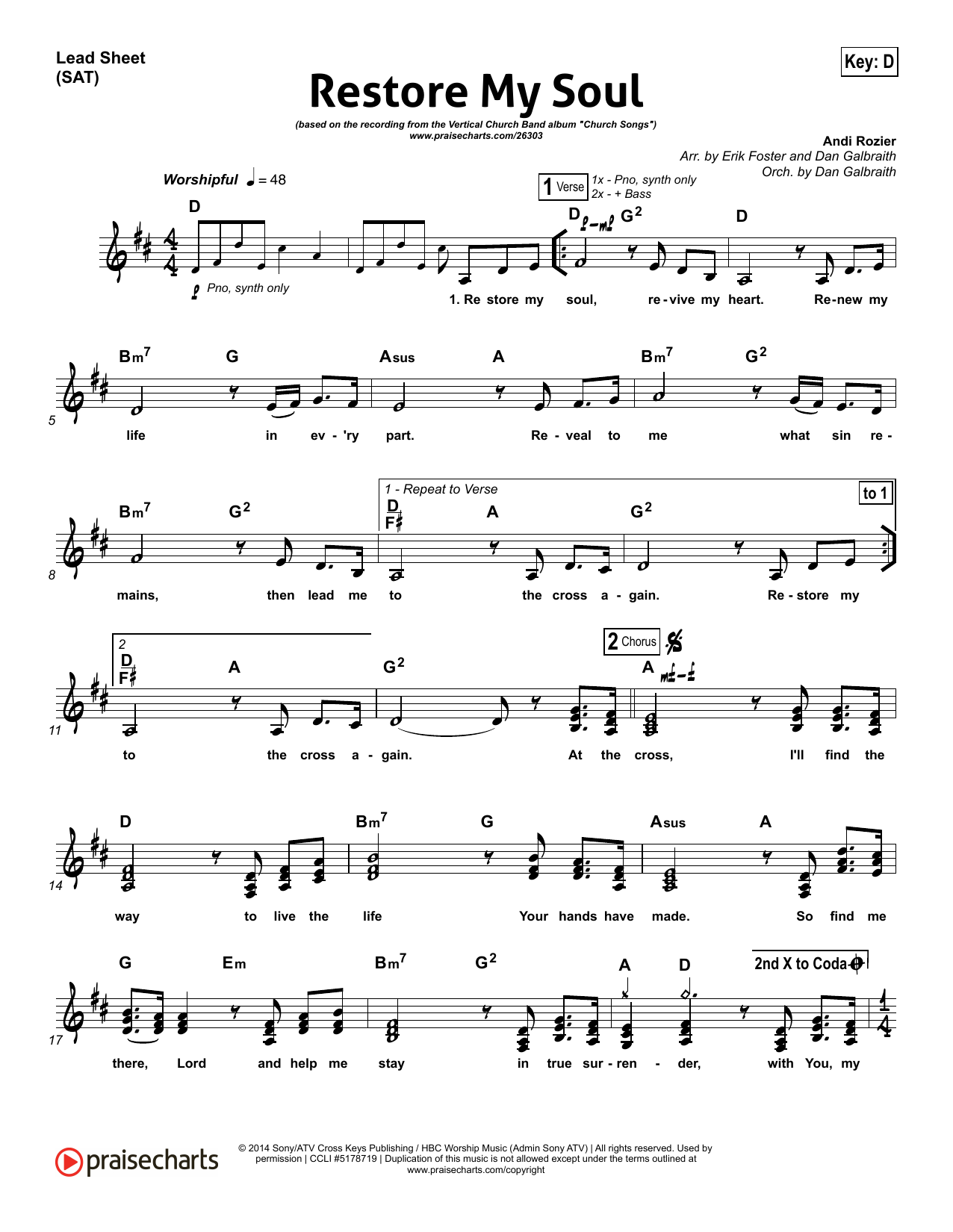 Andi Rozier Restore My Soul Sheet Music Notes & Chords for Lead Sheet / Fake Book - Download or Print PDF