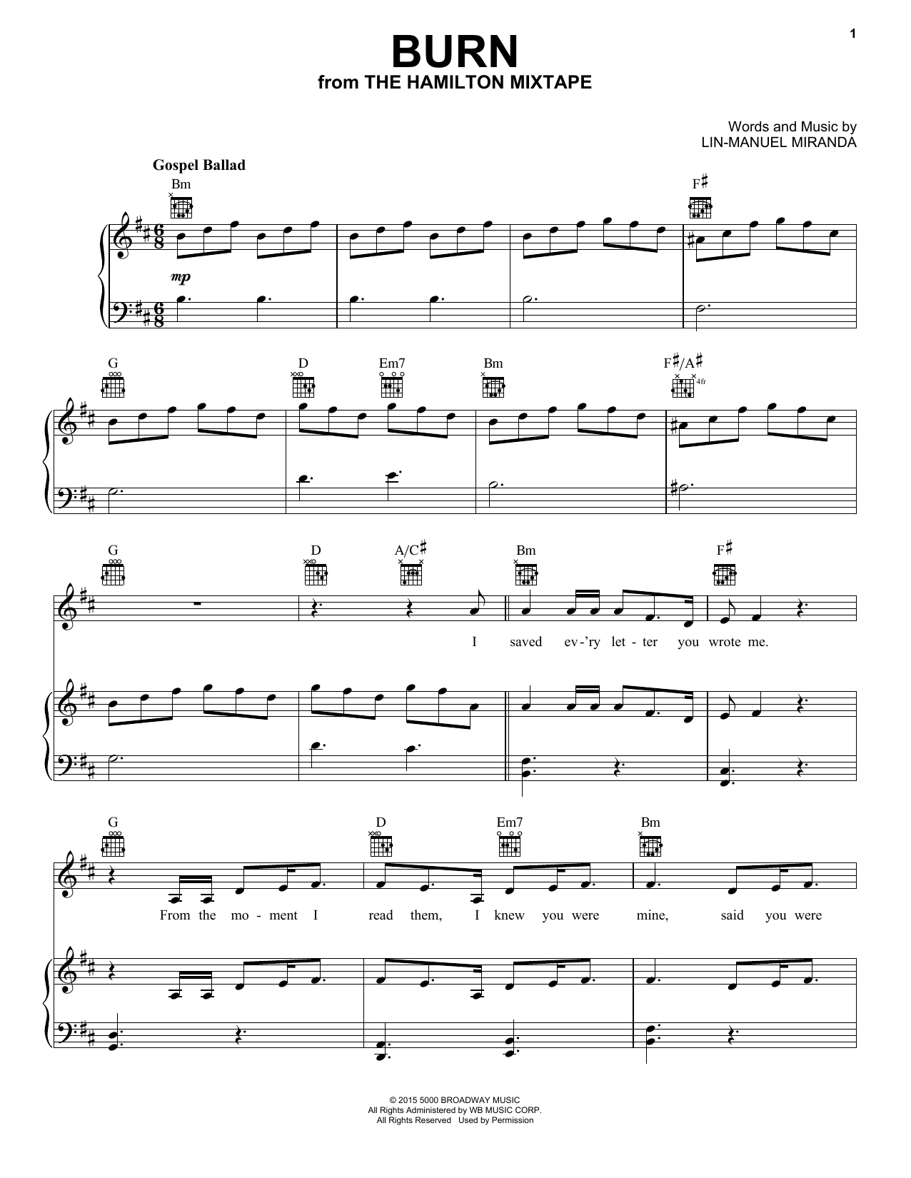 Andra Day Burn Sheet Music Notes & Chords for Piano, Vocal & Guitar (Right-Hand Melody) - Download or Print PDF