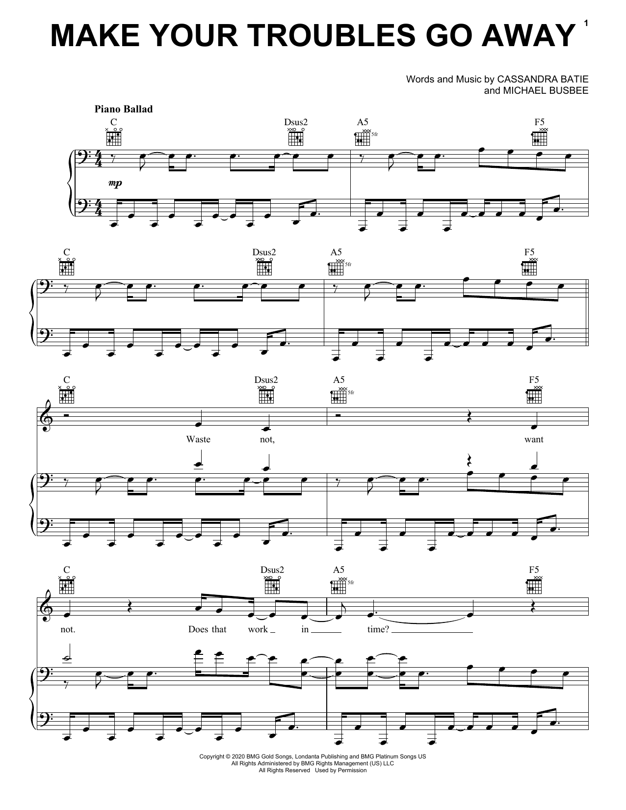 Andra Day Make Your Troubles Go Away Sheet Music Notes & Chords for Piano, Vocal & Guitar (Right-Hand Melody) - Download or Print PDF