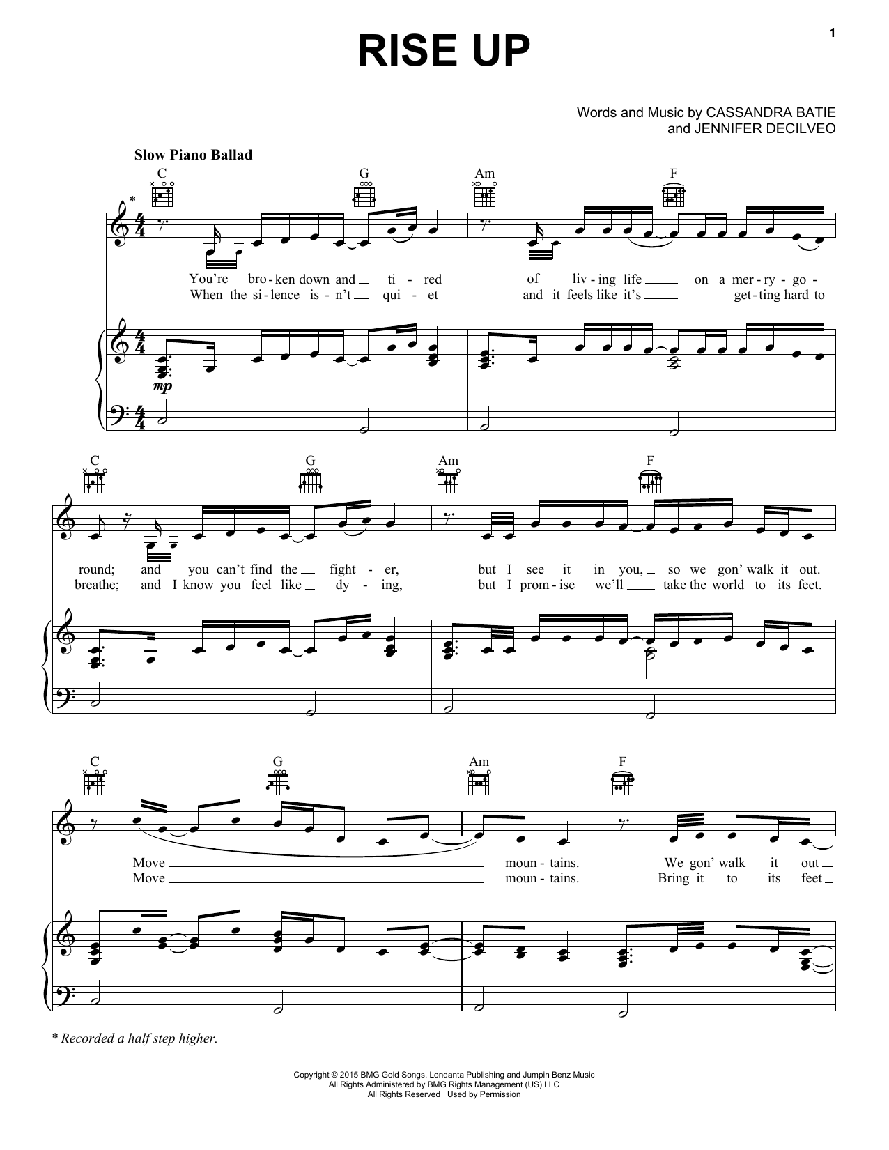 Preview Andra Day Rise Up Rock sheet music, notes and chords for Easy Piano, SKU: 194645 Rise Up sheet music