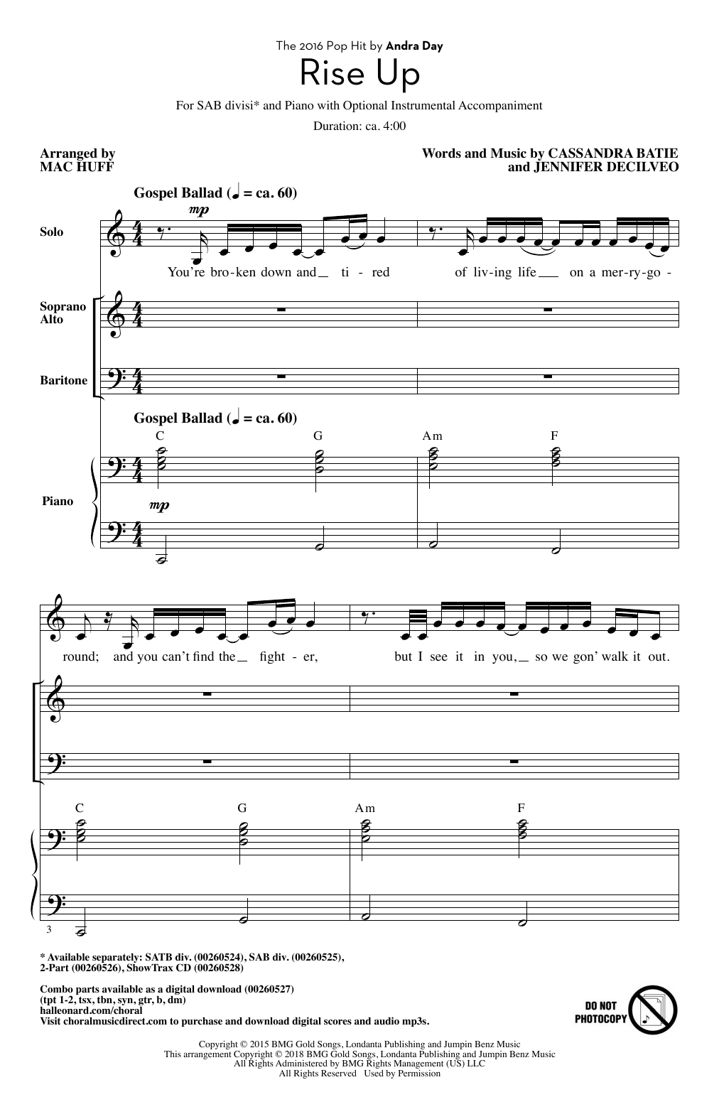 Preview Andra Day Rise Up (arr. Mac Huff) Rock sheet music, notes and chords for Choral, SKU: 199526 Rise Up (arr. Mac Huff) sheet music