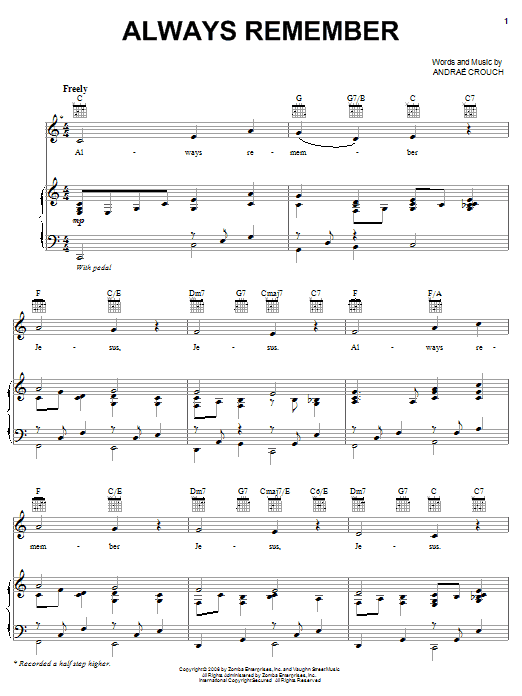 Andrae Crouch Always Remember Sheet Music Notes & Chords for Piano, Vocal & Guitar (Right-Hand Melody) - Download or Print PDF