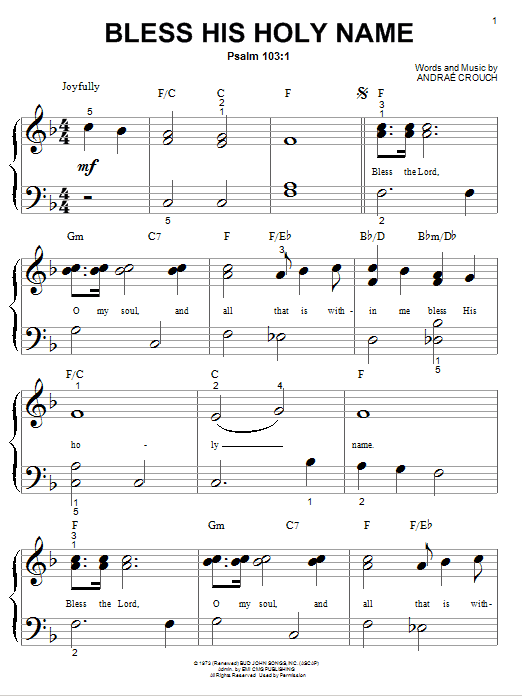 Andrae Crouch Bless His Holy Name Sheet Music Notes & Chords for Easy Guitar - Download or Print PDF