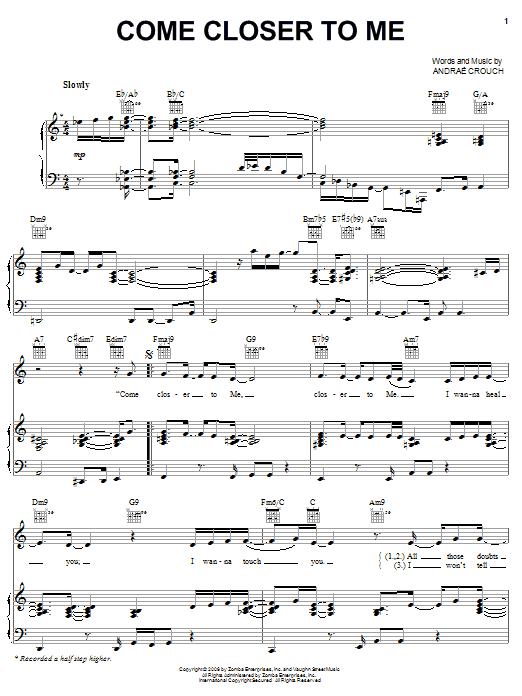 Andrae Crouch Come Closer To Me Sheet Music Notes & Chords for Piano, Vocal & Guitar (Right-Hand Melody) - Download or Print PDF