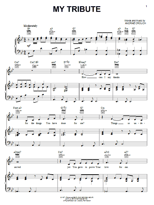 Andraé Crouch My Tribute Sheet Music Notes & Chords for Big Note Piano - Download or Print PDF
