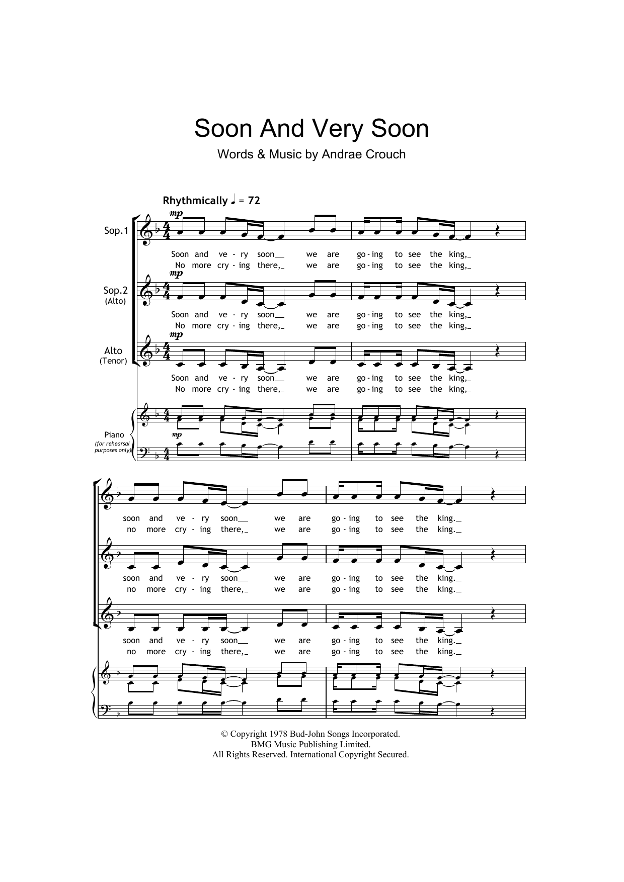 Andraé Crouch Soon And Very Soon (arr. Barrie Carson Turner) Sheet Music Notes & Chords for SSA - Download or Print PDF