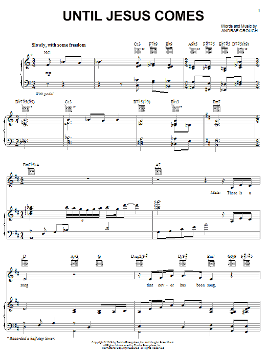 Andrae Crouch Until Jesus Comes Sheet Music Notes & Chords for Piano, Vocal & Guitar (Right-Hand Melody) - Download or Print PDF