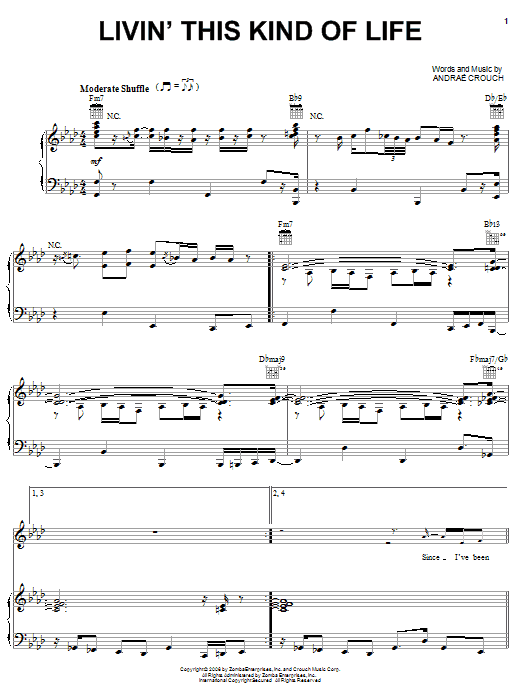 Preview Andrae Crouch Livin' This Kind Of Life Pop sheet music, notes and chords for Piano, Vocal & Guitar (Right-Hand Melody), SKU: 60942 Livin' This Kind Of Life sheet music