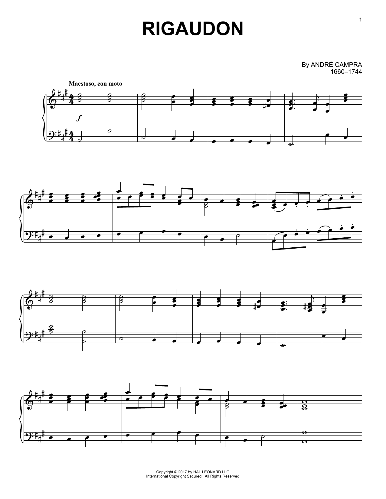 André Campra Rigaudon Sheet Music Notes & Chords for Piano - Download or Print PDF