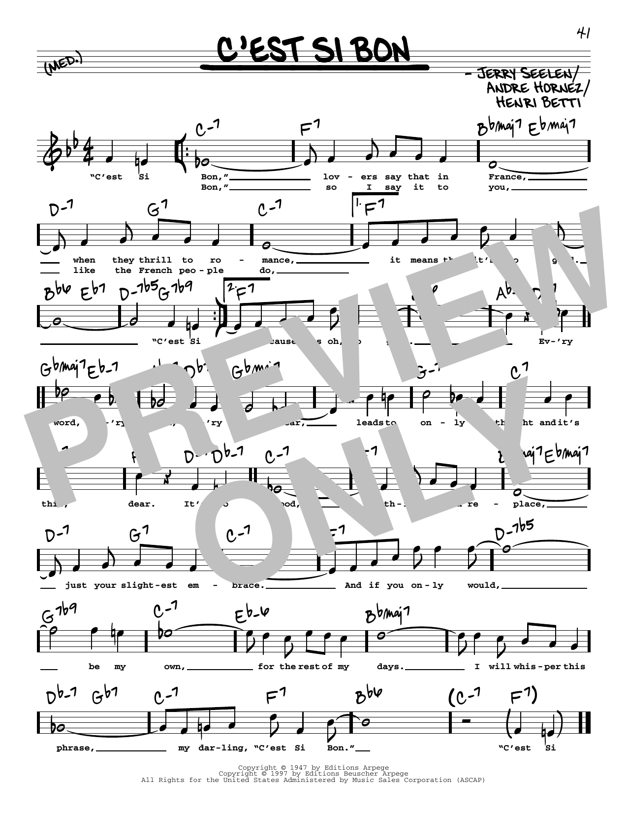 Andre Hornez C'est Si Bon (High Voice) Sheet Music Notes & Chords for Real Book – Melody, Lyrics & Chords - Download or Print PDF