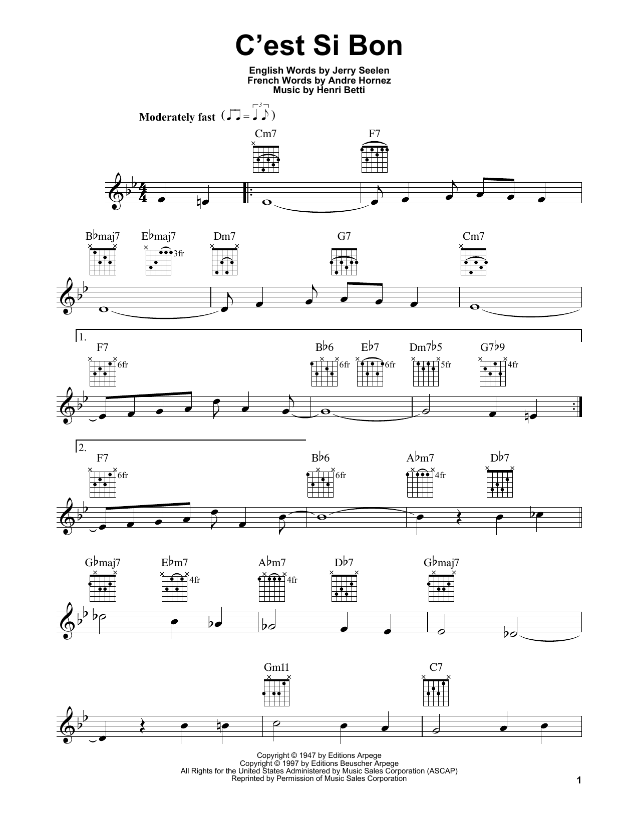 Andre Hornez C'est Si Bon Sheet Music Notes & Chords for Easy Guitar - Download or Print PDF