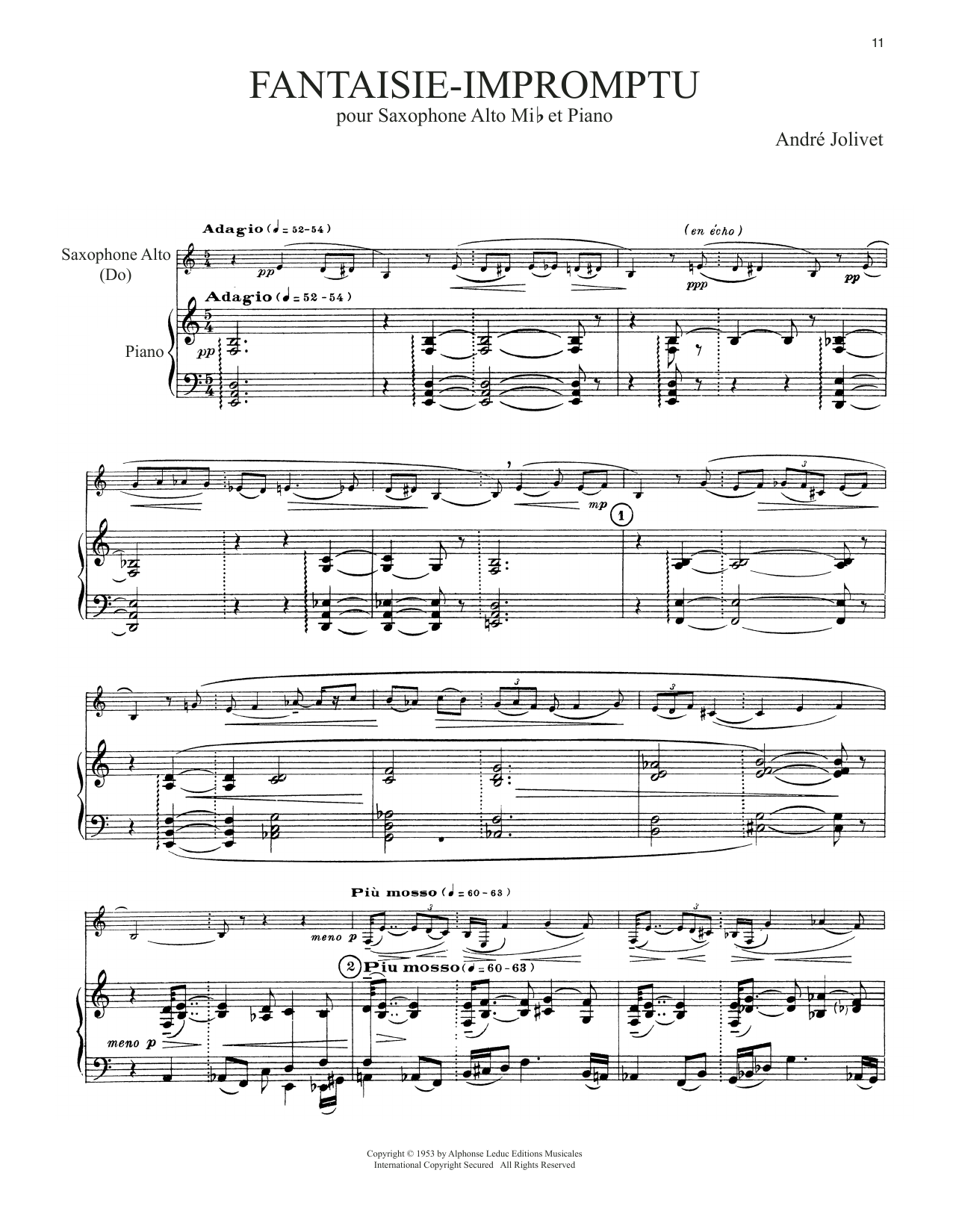 André Jolivet Fantaisie-Impromptu Sheet Music Notes & Chords for Alto Sax and Piano - Download or Print PDF