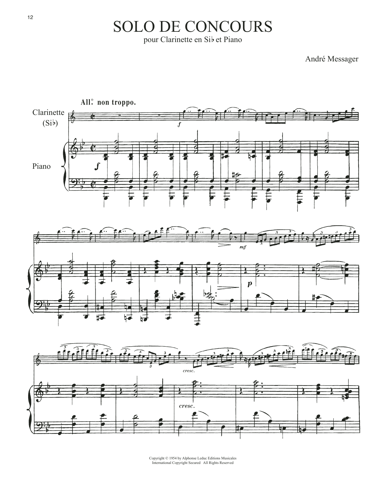 Andre Messager Solo De Concours Sheet Music Notes & Chords for Clarinet and Piano - Download or Print PDF