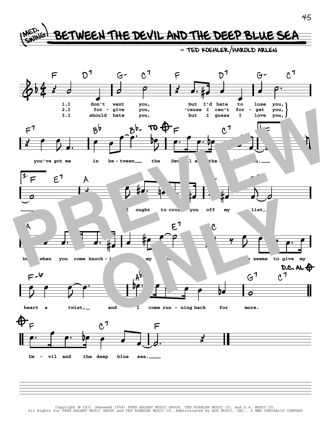 Andre Previn Between The Devil And The Deep Blue Sea (arr. Robert Rawlins) Sheet Music Notes & Chords for Real Book – Melody, Lyrics & Chords - Download or Print PDF