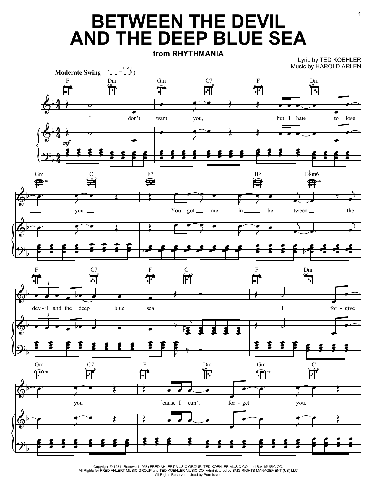 Andre Previn Between The Devil And The Deep Blue Sea Sheet Music Notes & Chords for Melody Line, Lyrics & Chords - Download or Print PDF