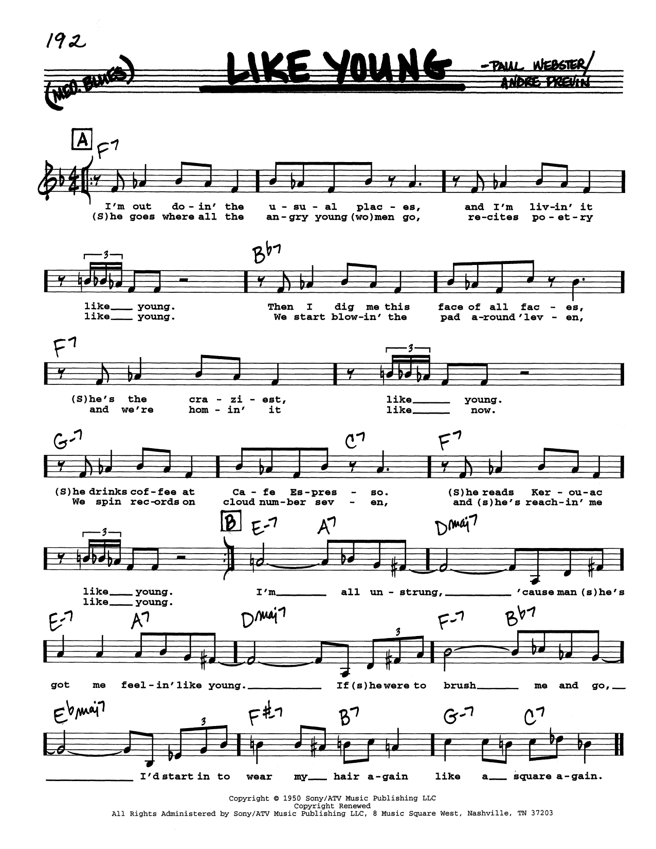 Andre Previn Like Young (Low Voice) Sheet Music Notes & Chords for Real Book – Melody, Lyrics & Chords - Download or Print PDF