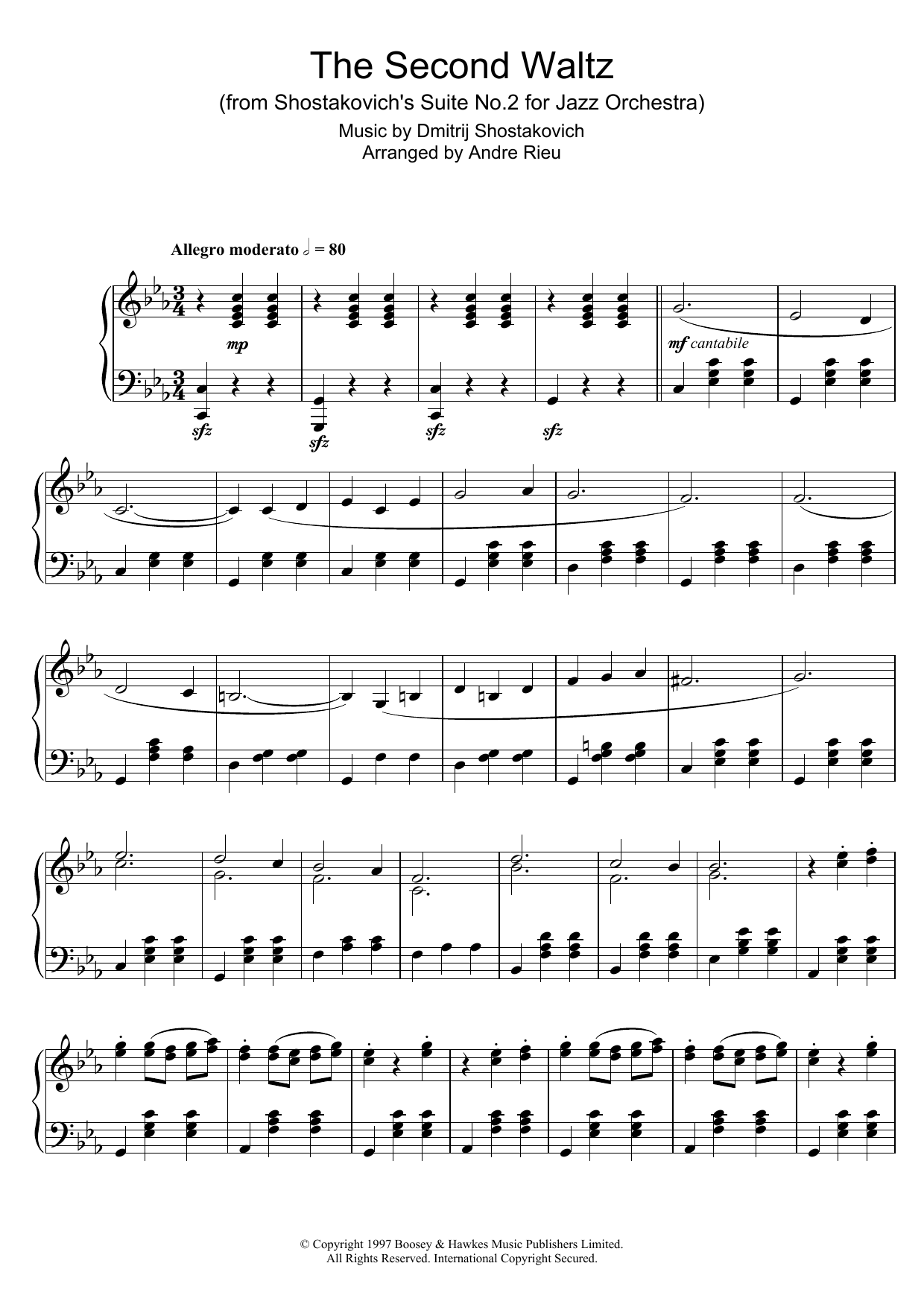 André Rieu The Second Waltz Sheet Music Notes & Chords for Piano - Download or Print PDF