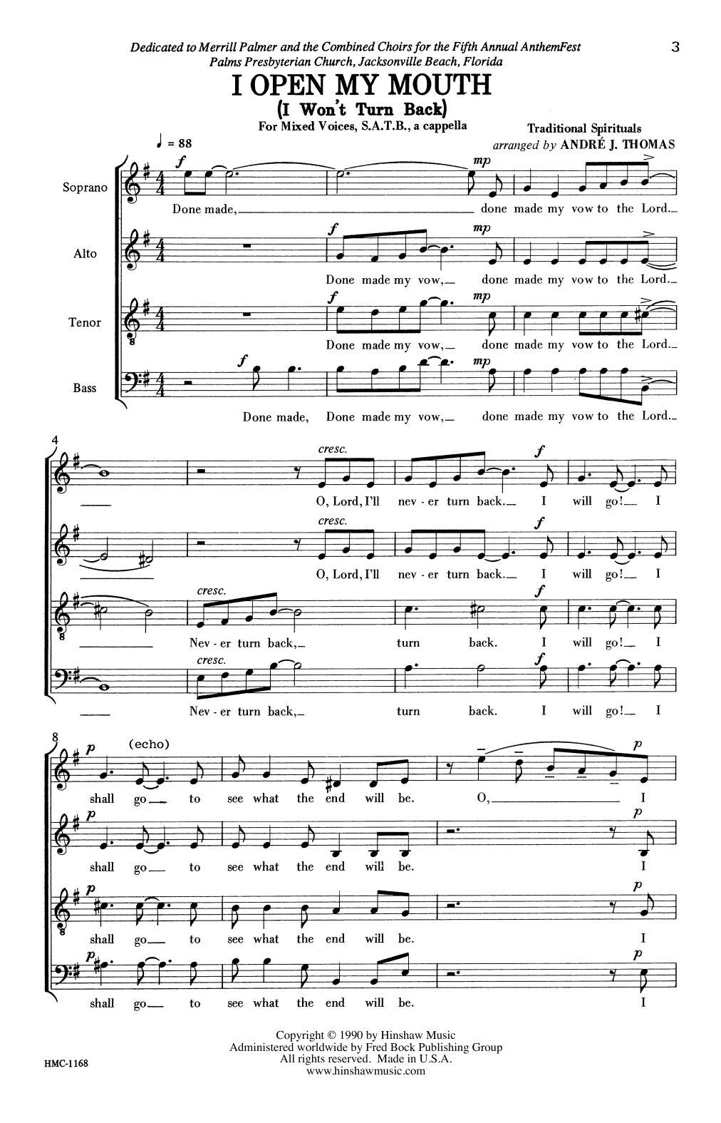 Andre Thomas I Open My Mouth (I Won't Turn Back) Sheet Music Notes & Chords for SATB Choir - Download or Print PDF