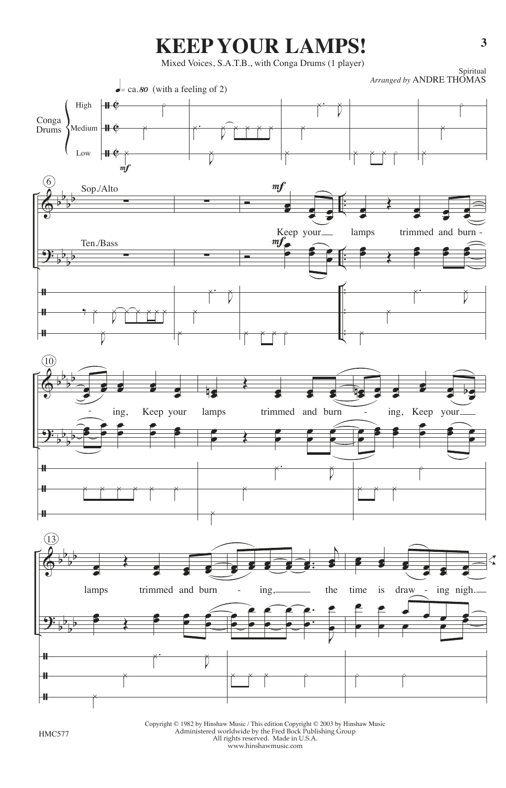 André Thomas Keep Your Lamps Sheet Music Notes & Chords for SATB Choir - Download or Print PDF