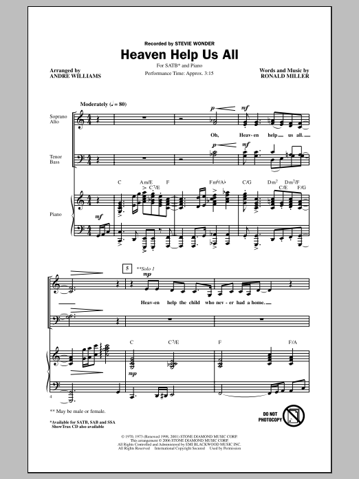 Stevie Wonder Heaven Help Us All (arr. Andre Williams) Sheet Music Notes & Chords for SAB - Download or Print PDF