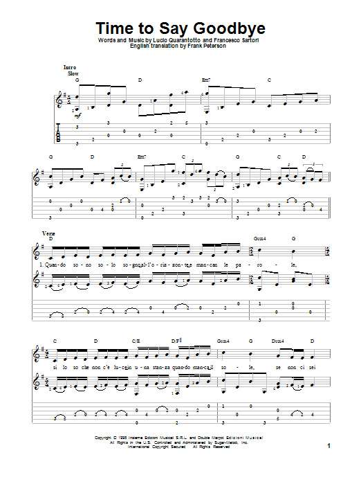Andrea Bocelli & Sarah Brightman Time To Say Goodbye Sheet Music Notes & Chords for Tenor Sax Solo - Download or Print PDF