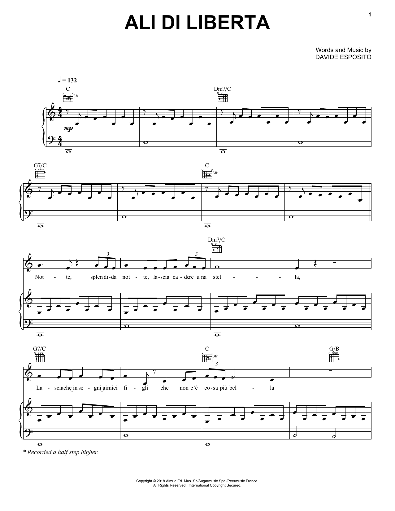 Andrea Bocelli Ali di Liberta Sheet Music Notes & Chords for Piano & Vocal - Download or Print PDF