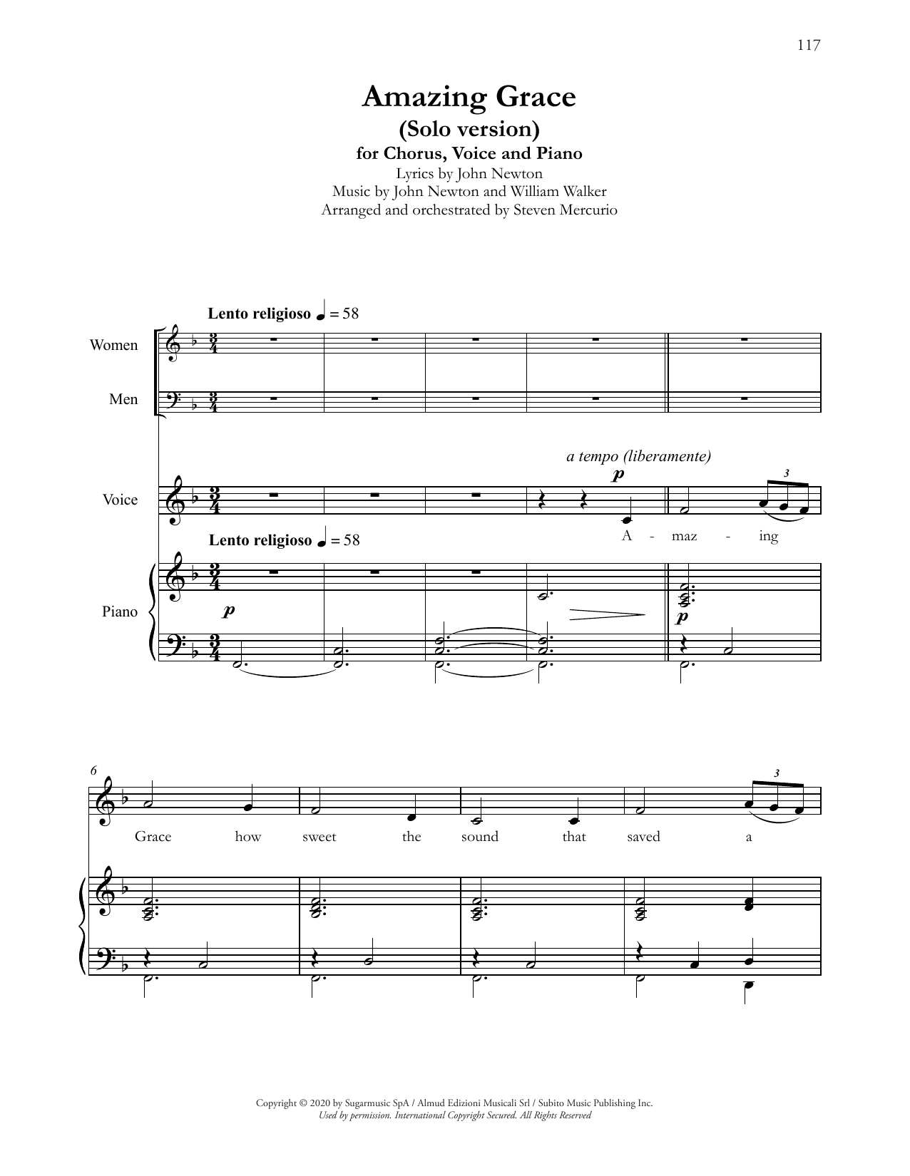 Andrea Bocelli Amazing Grace (Solo version) (arr. Steven Mercurio) Sheet Music Notes & Chords for SSATB Choir - Download or Print PDF