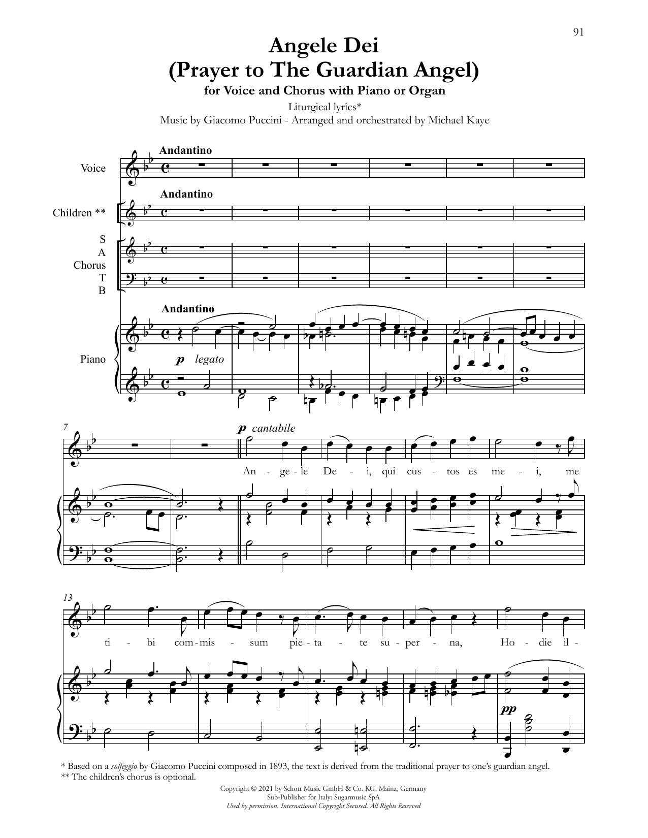 Andrea Bocelli Angele Dei (Prayer To The Guardian Angel) (arr. Michael Kaye) Sheet Music Notes & Chords for SATB Choir - Download or Print PDF