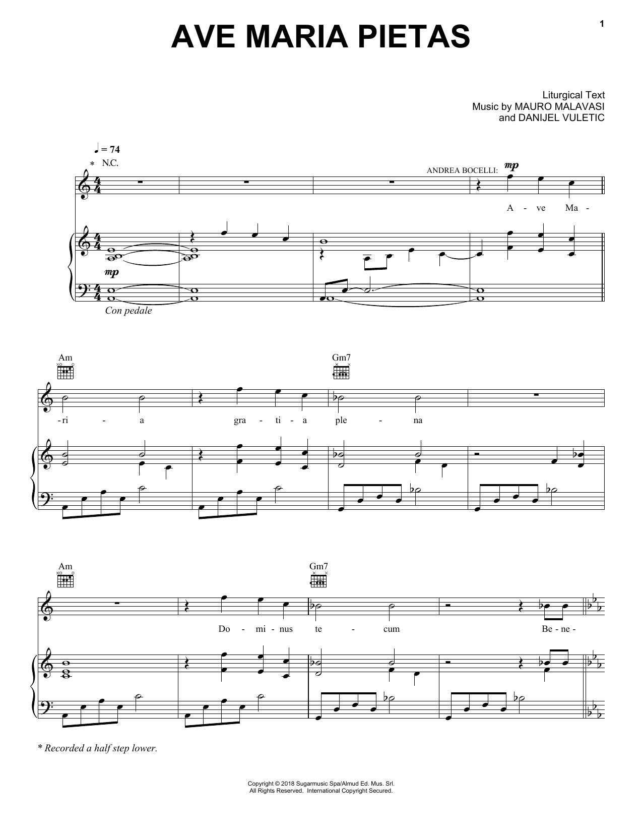 Andrea Bocelli Ave Maria Pietas (feat. Aida Garifullina) Sheet Music Notes & Chords for Piano, Vocal & Guitar (Right-Hand Melody) - Download or Print PDF