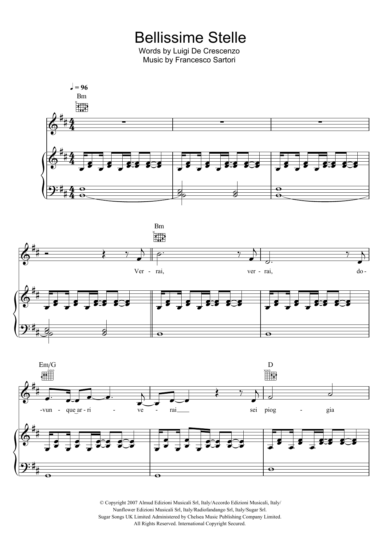 Andrea Bocelli Bellissime Stelle Sheet Music Notes & Chords for Piano, Vocal & Guitar - Download or Print PDF