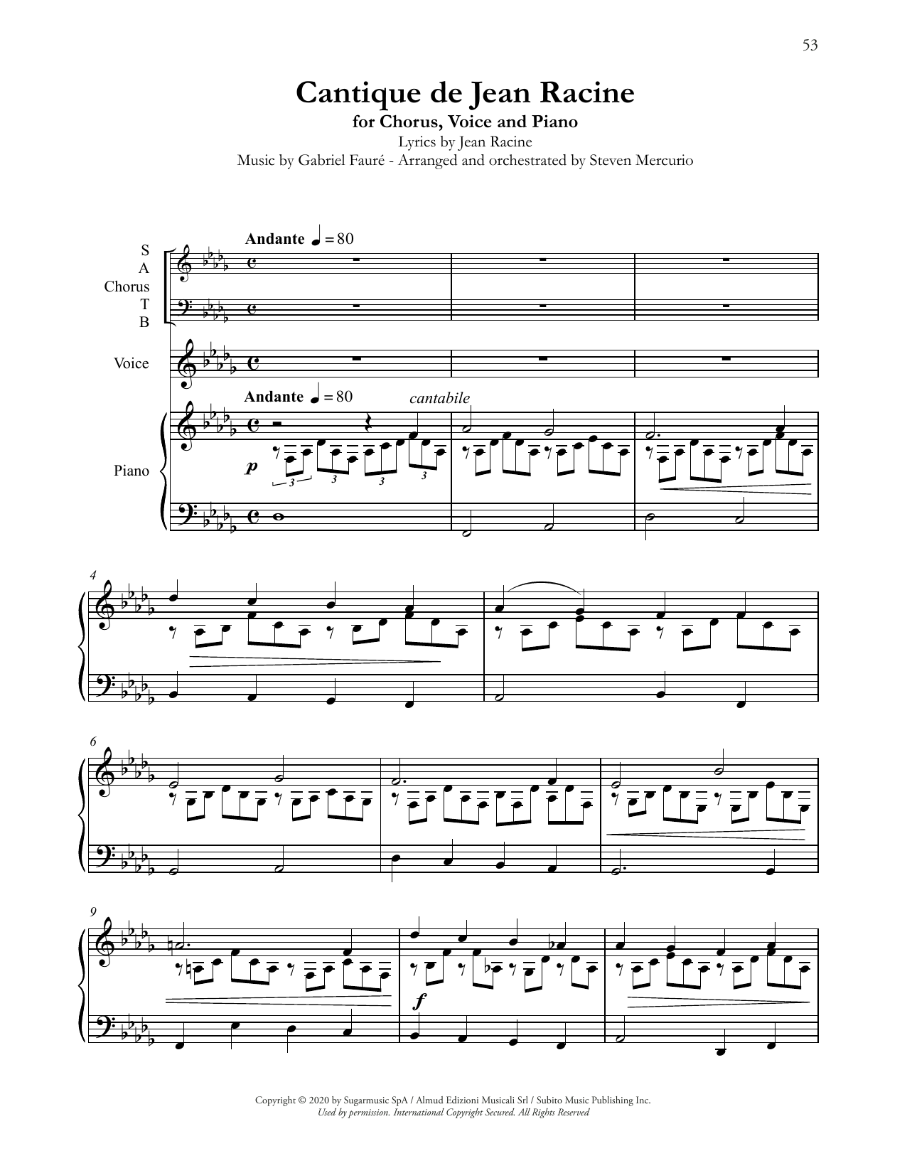 Andrea Bocelli Cantique de Jean Racine (arr. Steven Mercurio) Sheet Music Notes & Chords for SATB Choir - Download or Print PDF