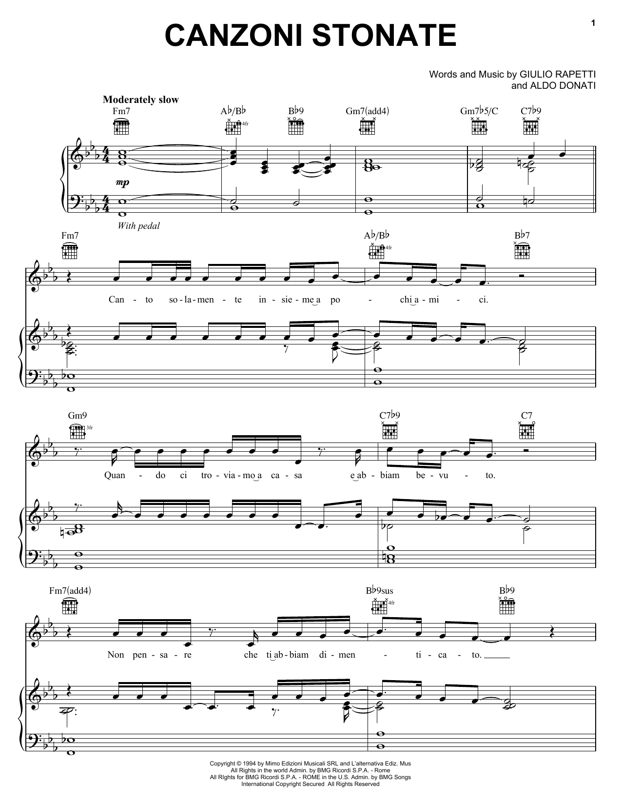 Andrea Bocelli Canzoni Stonate Sheet Music Notes & Chords for Piano, Vocal & Guitar Chords (Right-Hand Melody) - Download or Print PDF