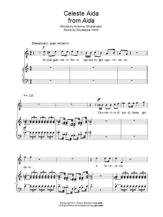 Andrea Bocelli Celeste Aida Sheet Music Notes & Chords for Piano & Vocal - Download or Print PDF