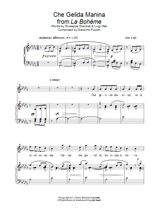 Andrea Bocelli Che Gelida Manina Sheet Music Notes & Chords for Piano & Vocal - Download or Print PDF
