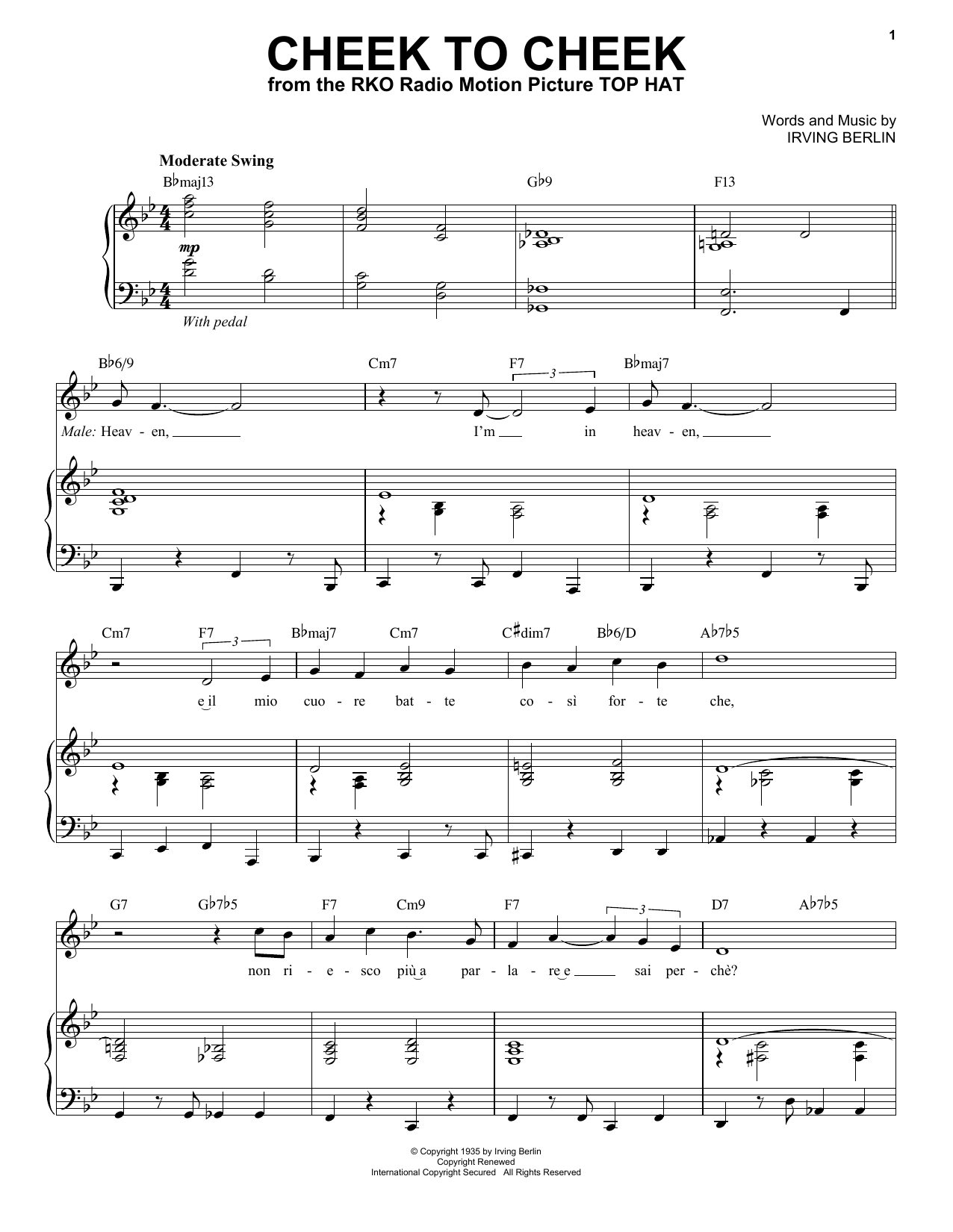 Andrea Bocelli Cheek To Cheek Sheet Music Notes & Chords for Piano & Vocal - Download or Print PDF Andrea Bocelli Cheek To Cheek Sheet Music Notes & Chords for Piano & Vocal - Download or Print PDF