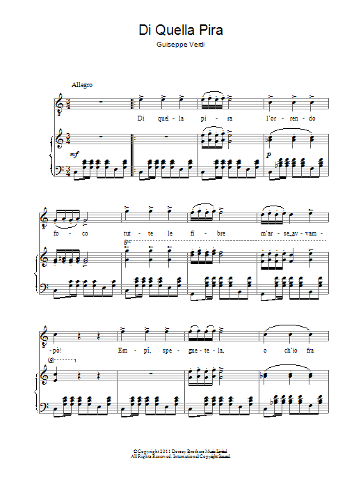 Andrea Bocelli Di Quella Pira Sheet Music Notes & Chords for Piano & Vocal - Download or Print PDF