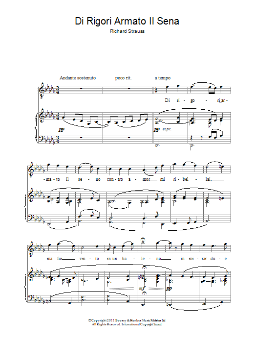 Andrea Bocelli Di Rigori Armato Il Sena Sheet Music Notes & Chords for Piano & Vocal - Download or Print PDF