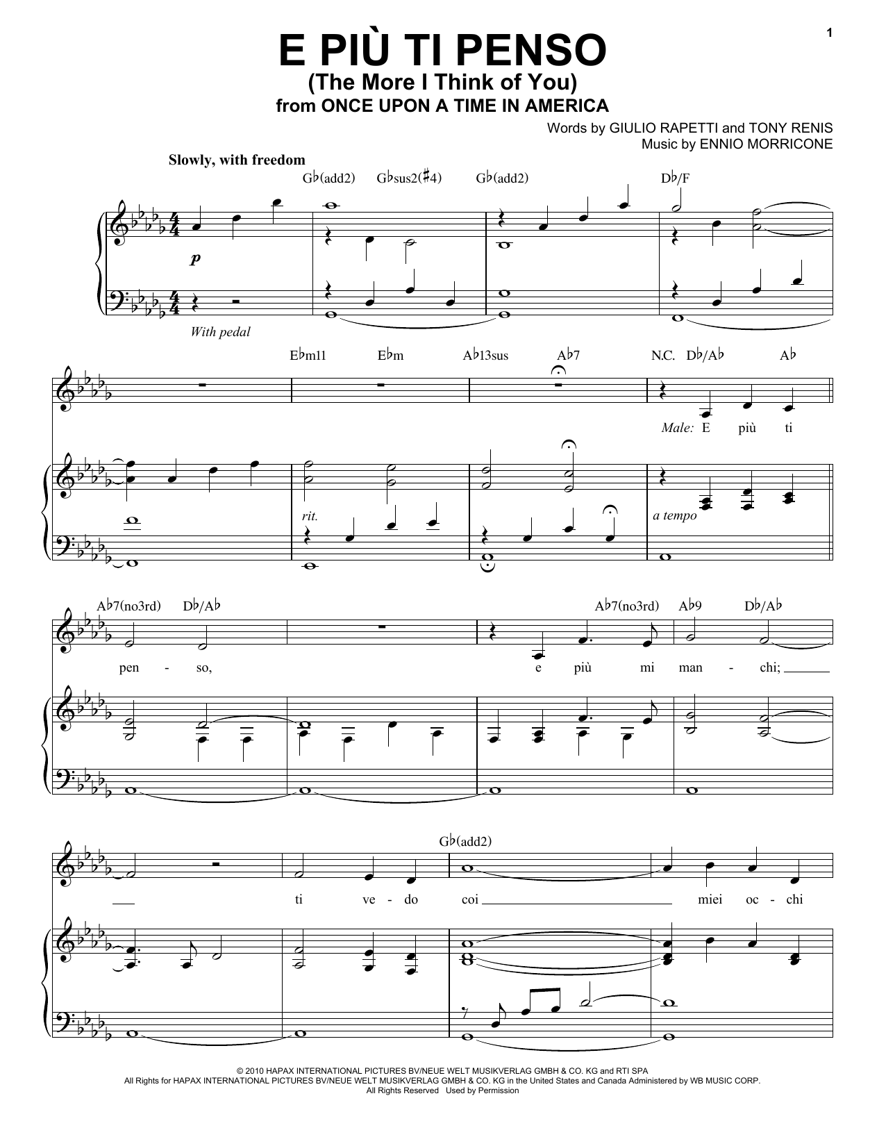 Andrea Bocelli E Piu'ti Penso (The More I Think Of You) Sheet Music Notes & Chords for Piano & Vocal - Download or Print PDF