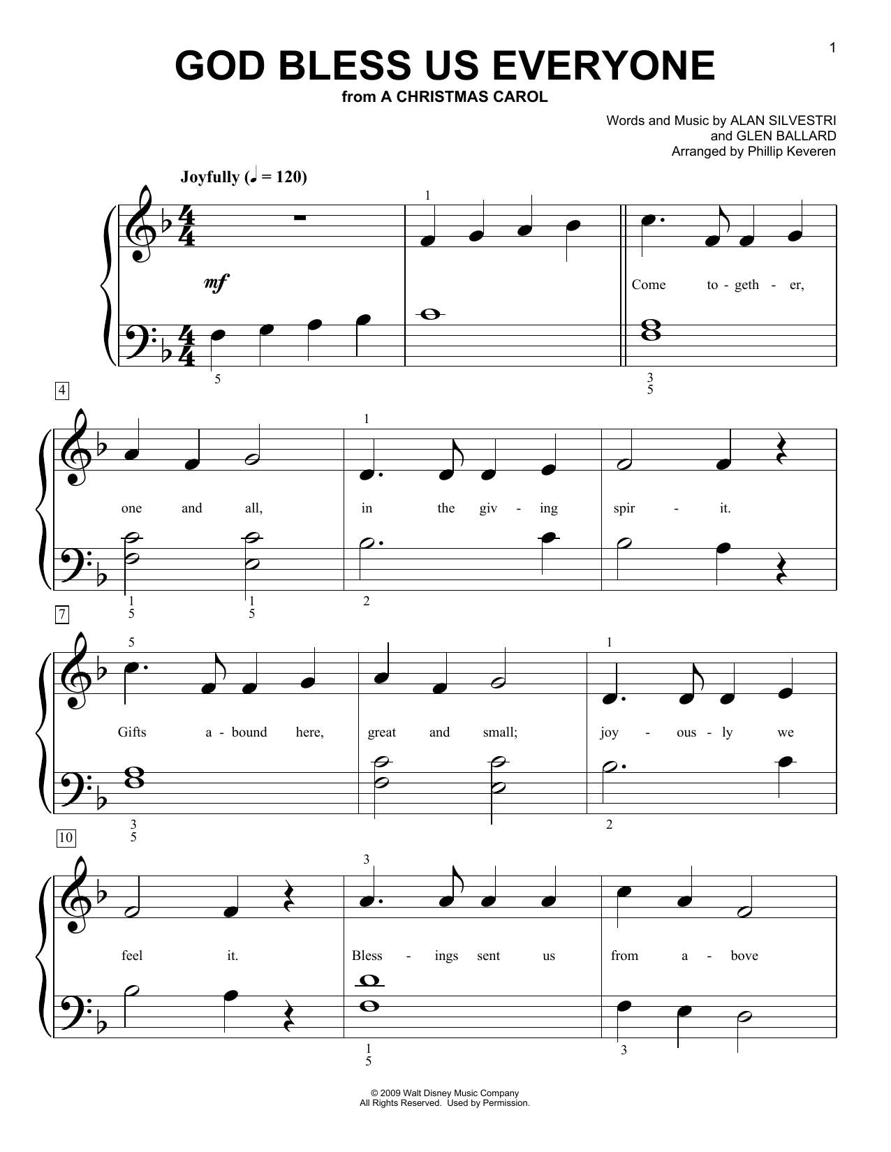 Andrea Bocelli God Bless Us Everyone (from A Christmas Carol) (arr. Phillip Keveren) Sheet Music Notes & Chords for Big Note Piano - Download or Print PDF