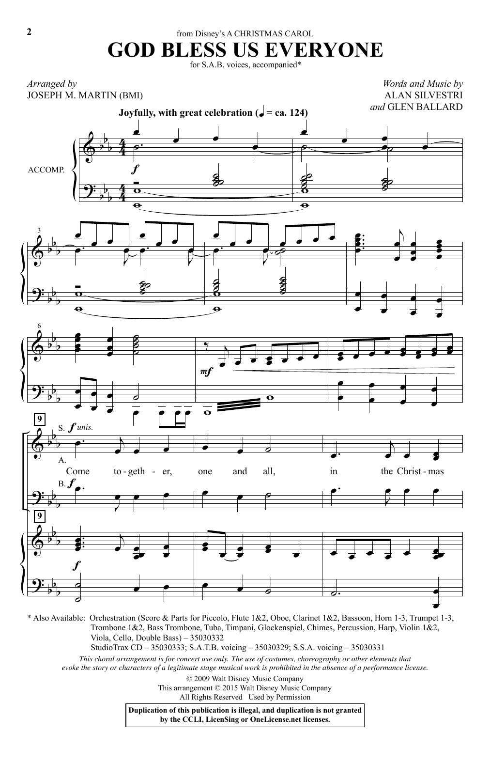 Andrea Bocelli God Bless Us Everyone (from Disney's A Christmas Carol) (arr. Joseph M. Martin) Sheet Music Notes & Chords for SATB - Download or Print PDF