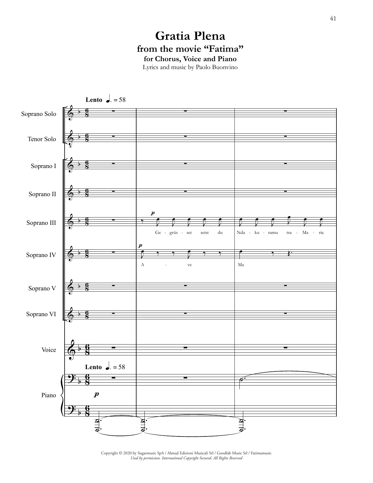 Andrea Bocelli Gratia Plena (from Fatima) Sheet Music Notes & Chords for Choir - Download or Print PDF