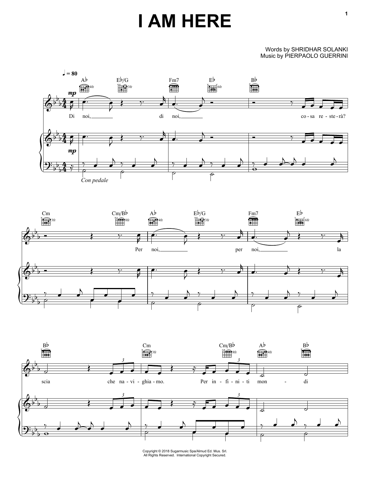 Andrea Bocelli I Am Here Sheet Music Notes & Chords for Piano, Vocal & Guitar (Right-Hand Melody) - Download or Print PDF