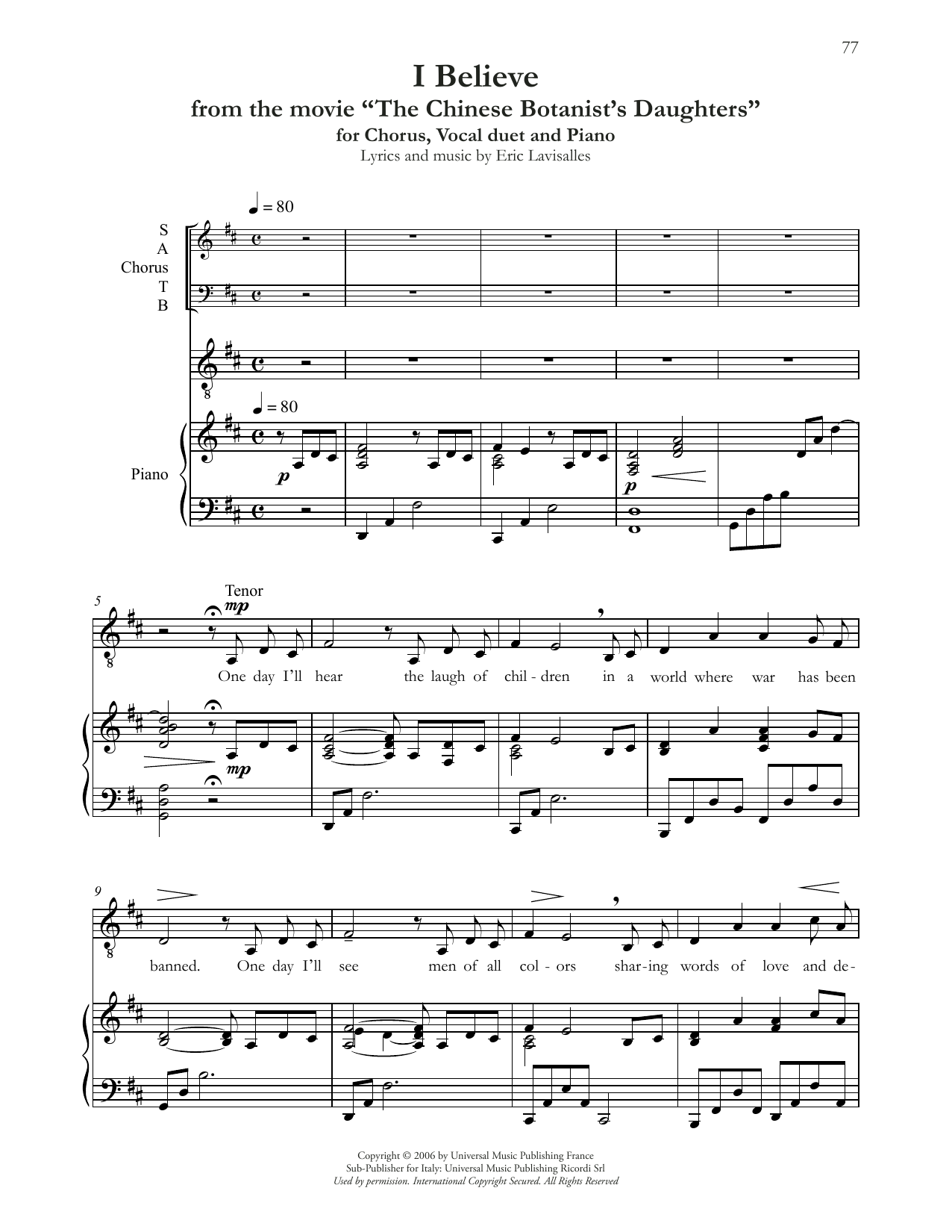 Andrea Bocelli I Believe (from The Chinese Botanist's Daughters) Sheet Music Notes & Chords for SATB Choir - Download or Print PDF