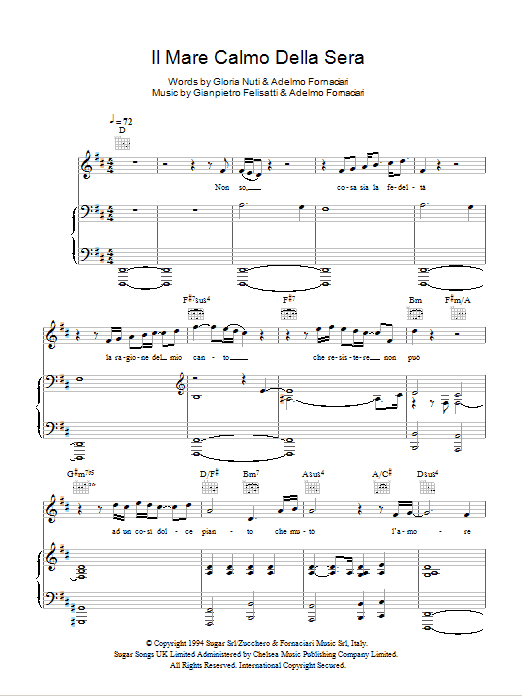 Andrea Bocelli Il Mare Calmo Della Sera Sheet Music Notes & Chords for Piano, Vocal & Guitar - Download or Print PDF