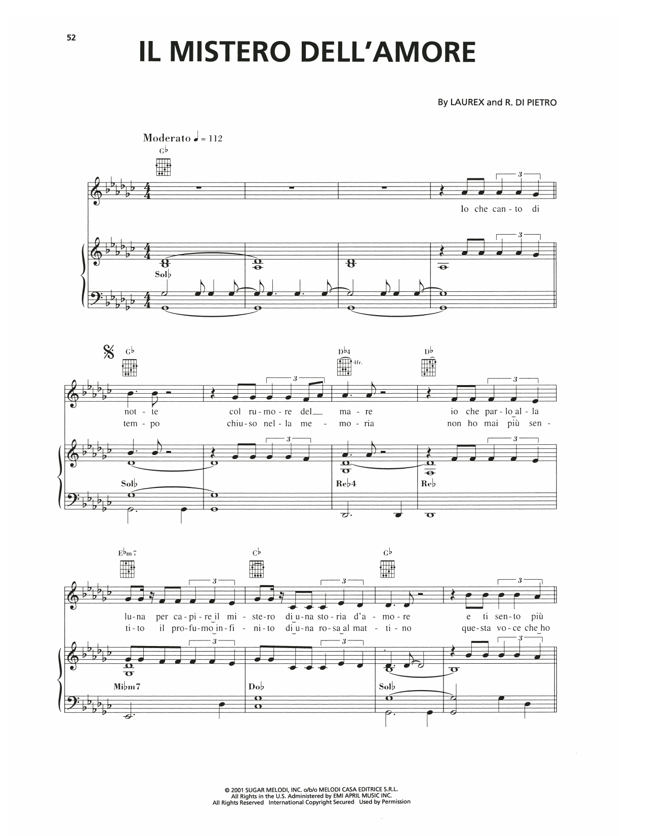 Andrea Bocelli Il Mistero Dell'Amore Sheet Music Notes & Chords for Piano, Vocal & Guitar Chords (Right-Hand Melody) - Download or Print PDF